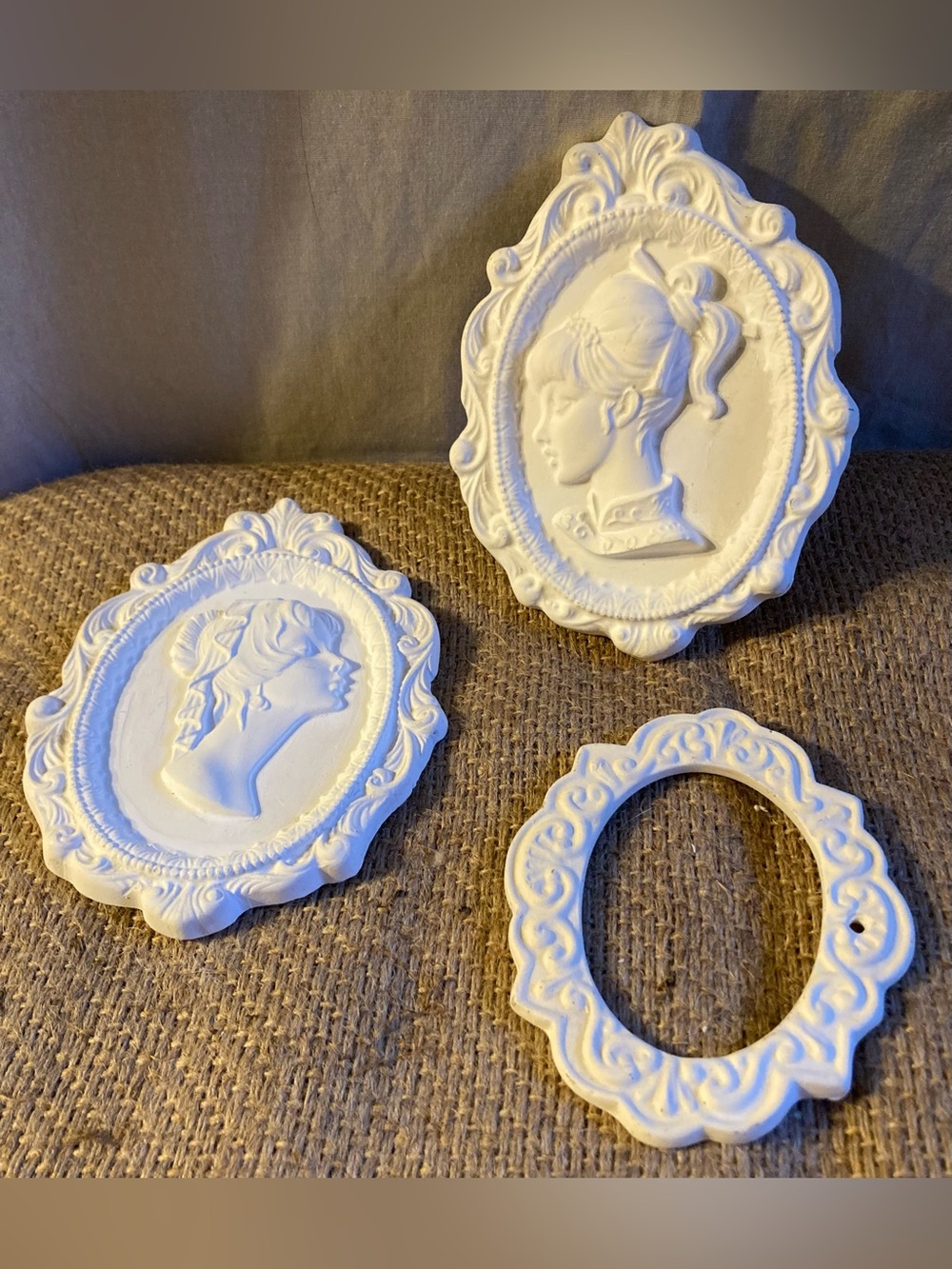 White Ornate Cameo Wall Plaques Set of 3